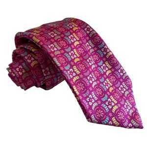 Duchamp London Silk Necktie Pink White Floral NWT $130 Flawed